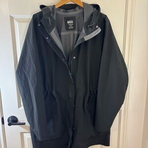 REI Black Weather-Resistant Raincoat with Hood